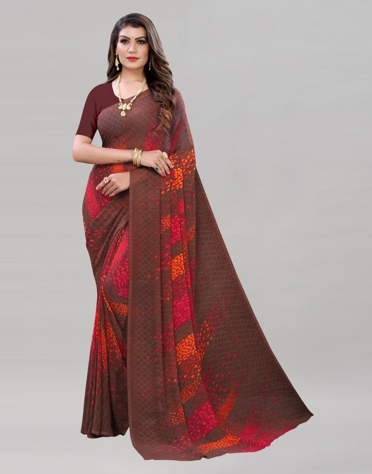 Enticing Brown Printed Saree | Sudathi