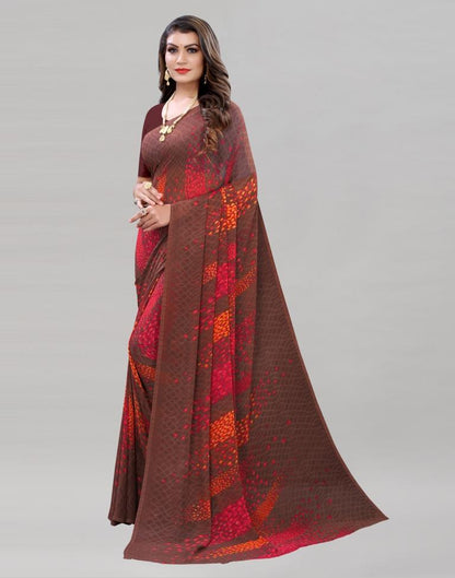 Enticing Brown Printed Saree | Sudathi