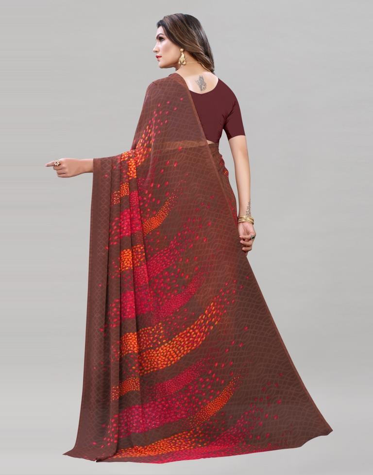 Enticing Brown Printed Saree | Sudathi