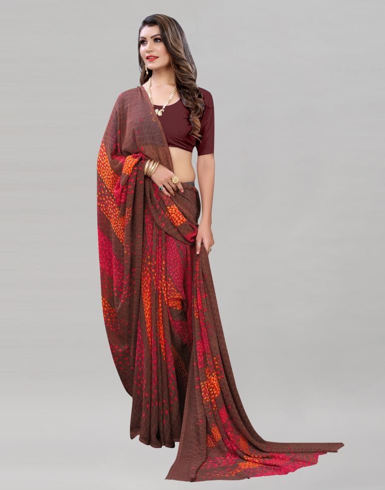 Enticing Brown Printed Saree | Sudathi