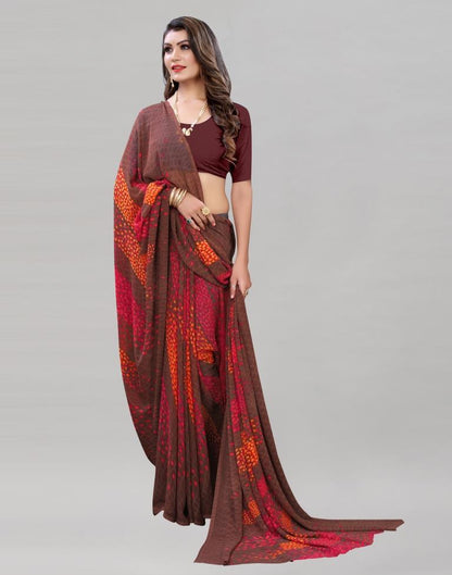 Enticing Brown Printed Saree | Sudathi