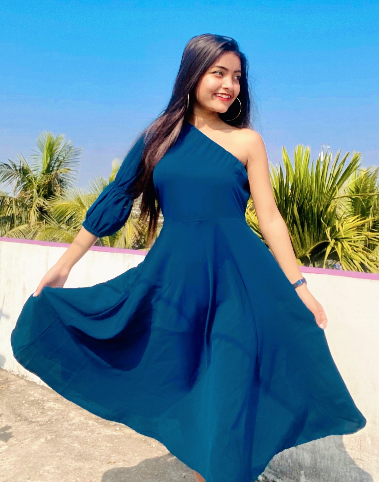 Teal One shoulder Dress | Sudathi