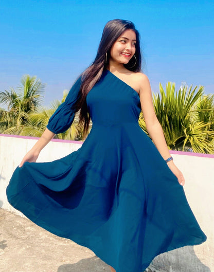 Teal One shoulder Dress | Sudathi