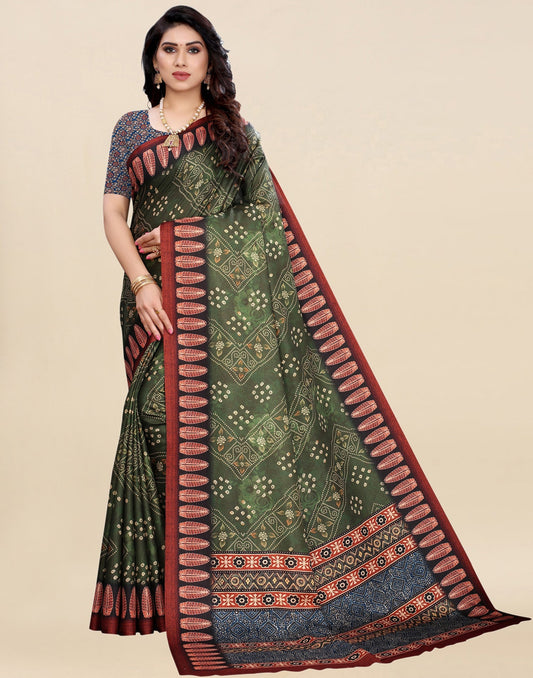 Green Bandhani Printed Saree | Sudathi