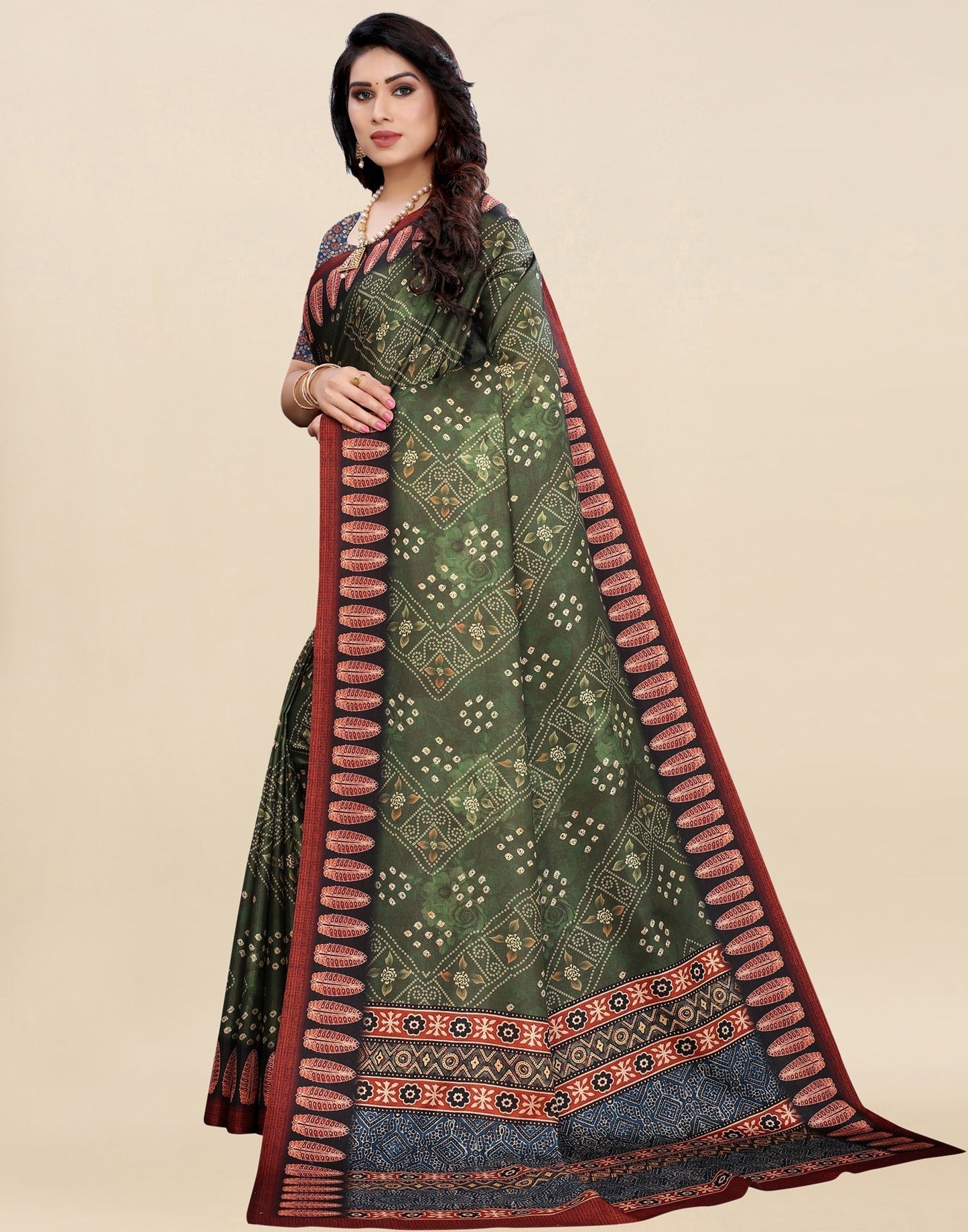 Green Bandhani Printed Saree | Sudathi