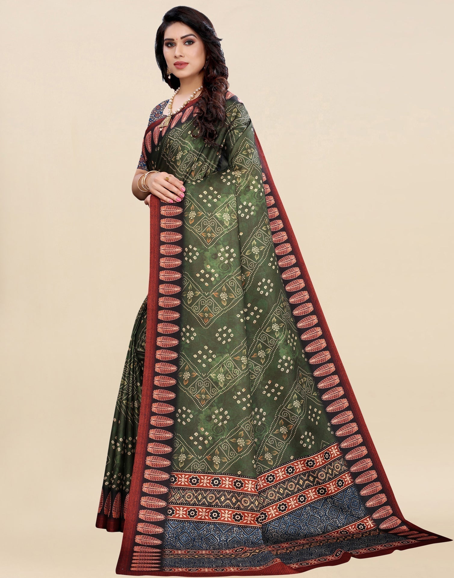 Green Bandhani Printed Saree | Sudathi