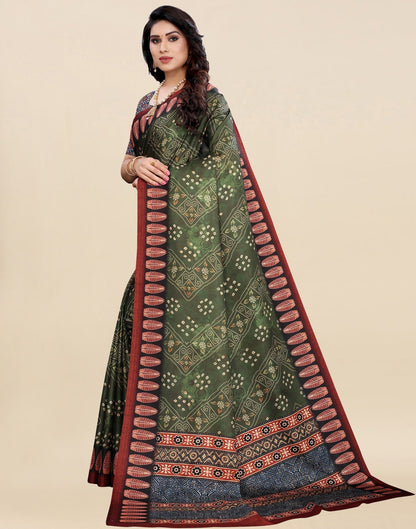Green Bandhani Printed Saree | Sudathi