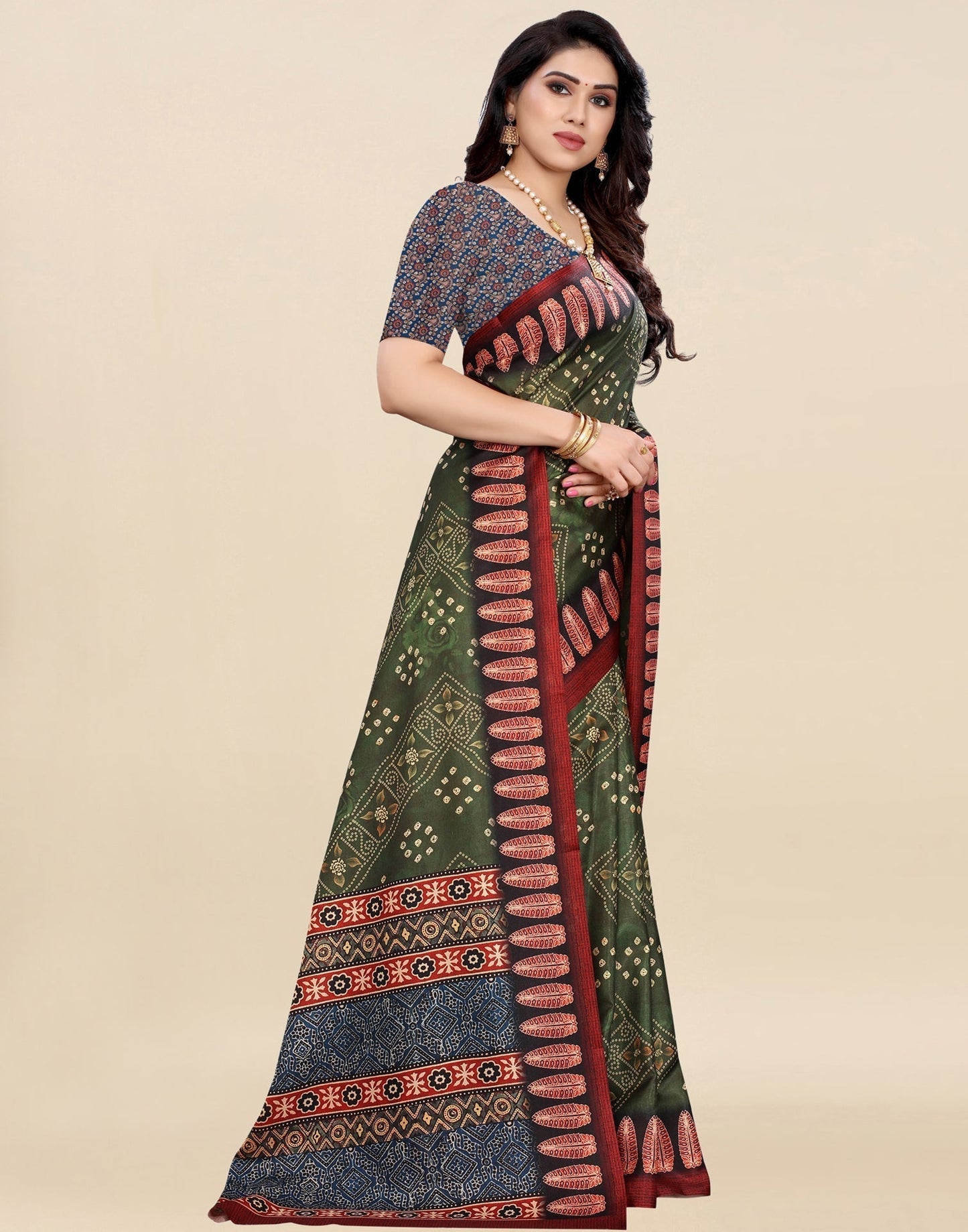 Green Bandhani Printed Saree | Sudathi