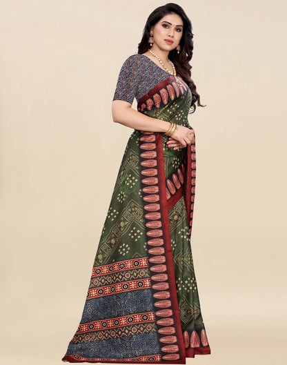 Green Bandhani Printed Saree | Sudathi