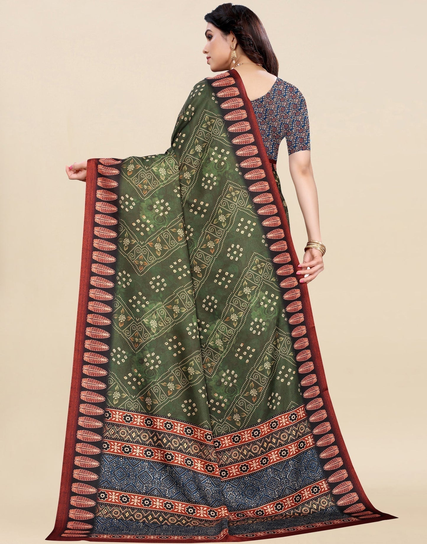 Green Bandhani Printed Saree | Sudathi