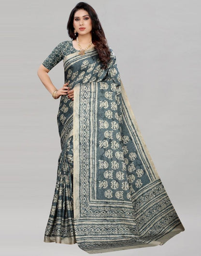 Teal Silk Printed Saree | Sudathi