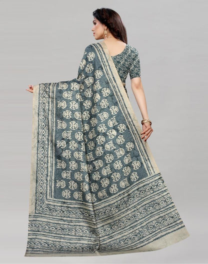 Teal Silk Printed Saree | Sudathi
