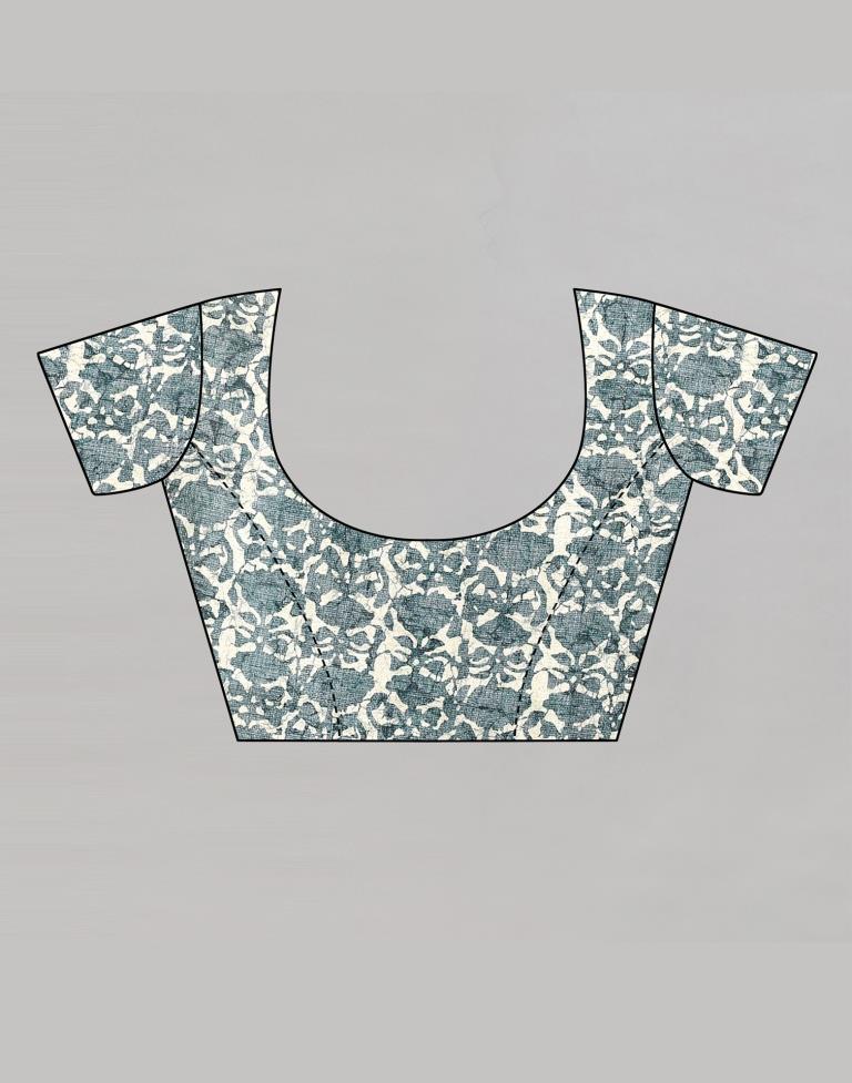 Teal Silk Printed Saree | Sudathi