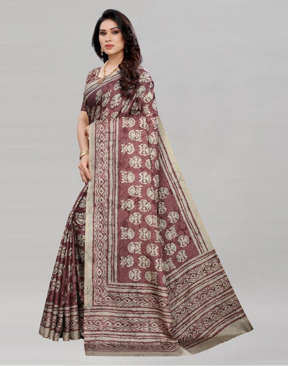 Rose Wood Silk Printed Saree | Sudathi