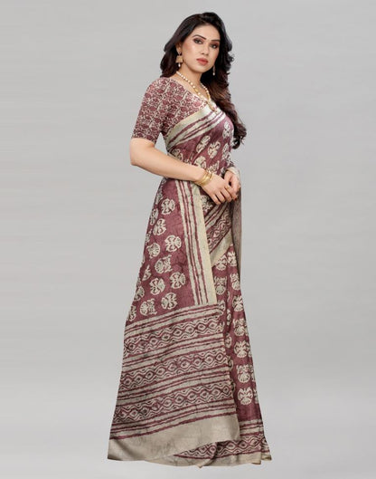 Rose Wood Silk Printed Saree | Sudathi