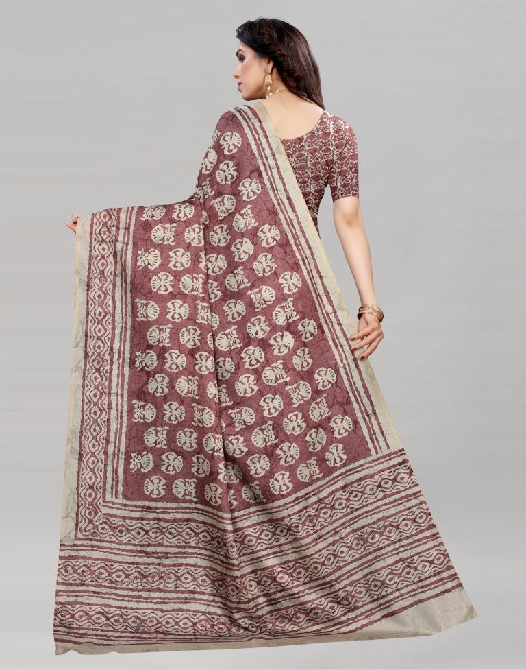 Rose Wood Silk Printed Saree | Sudathi