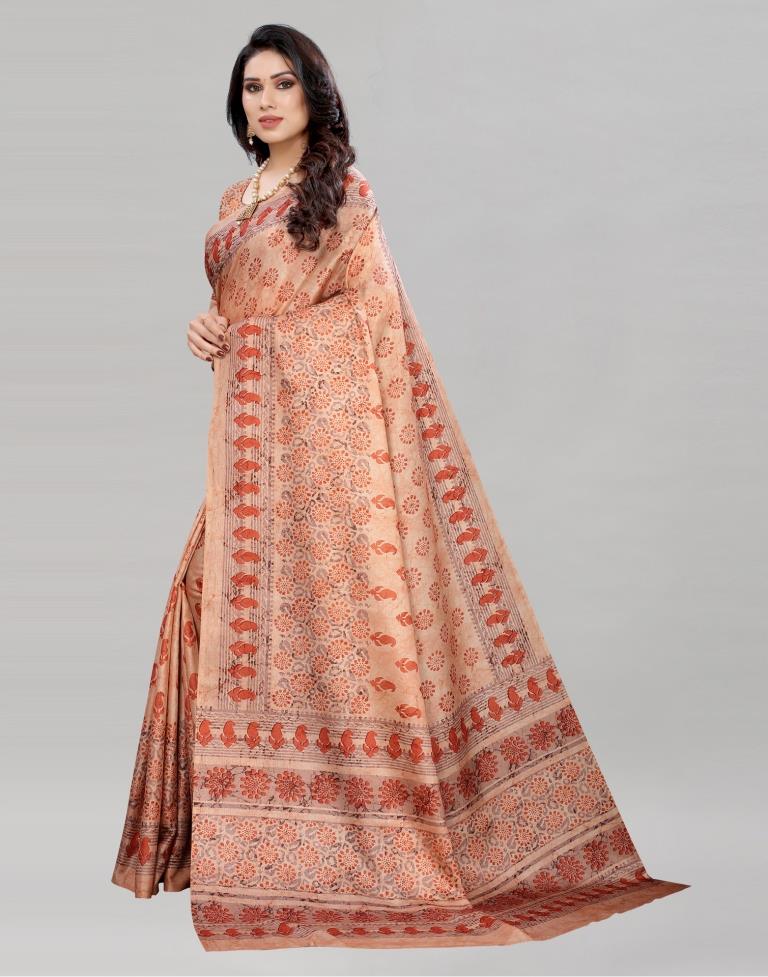 Peach Silk Printed Saree | Sudathi