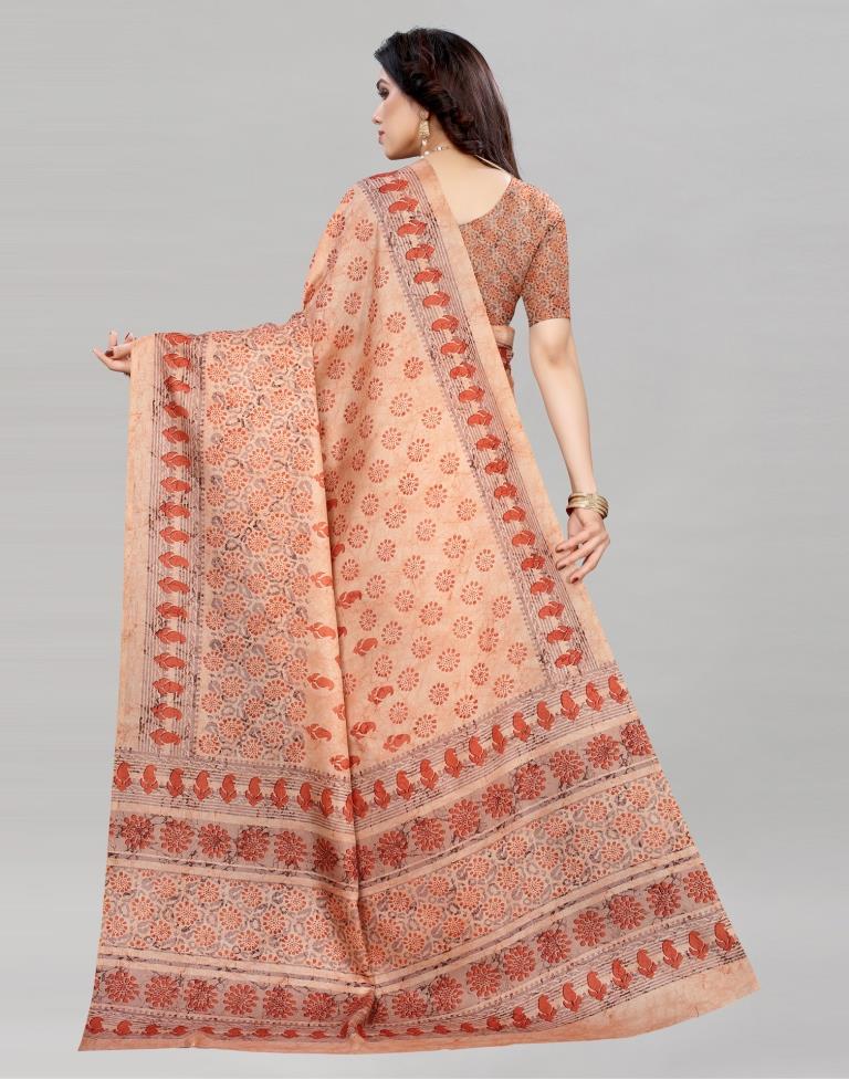 Peach Silk Printed Saree | Sudathi