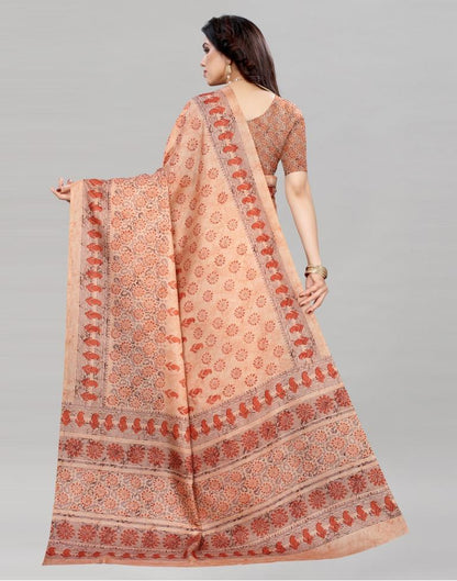 Peach Silk Printed Saree | Sudathi