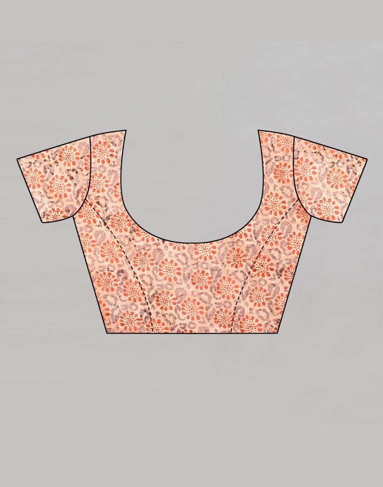Peach Silk Printed Saree | Sudathi