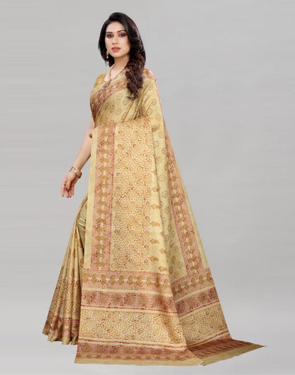 Yellow Silk Printed Saree | Sudathi