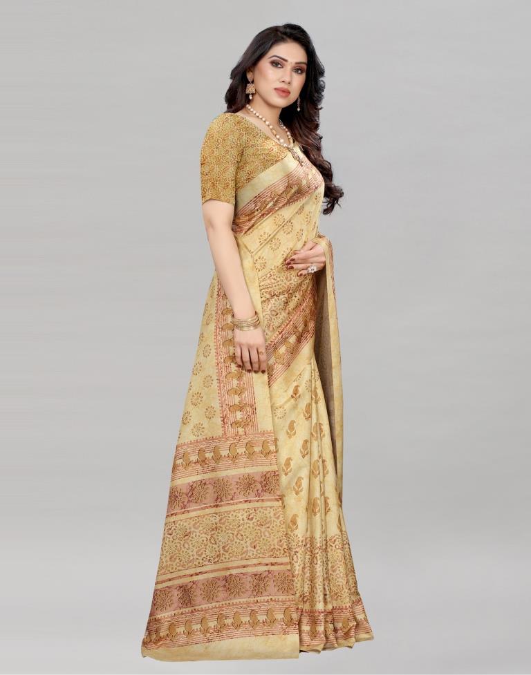 Yellow Silk Printed Saree | Sudathi