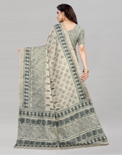 Cream Silk Printed Saree | Sudathi