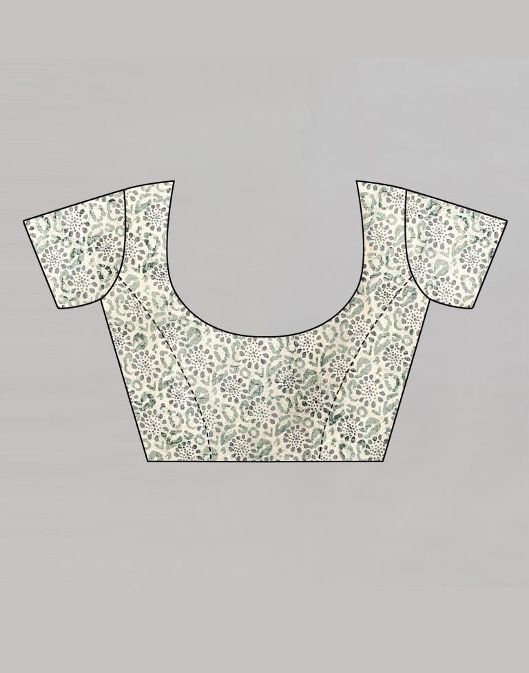 Cream Silk Printed Saree | Sudathi