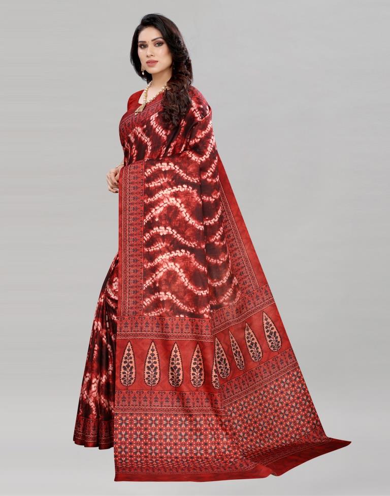 Maroon Silk Printed Saree | Sudathi