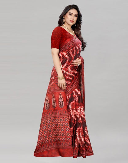 Maroon Silk Printed Saree | Sudathi