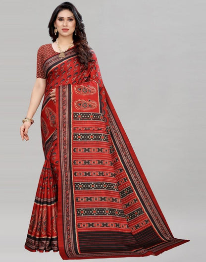 Red Silk Printed Saree | Sudathi