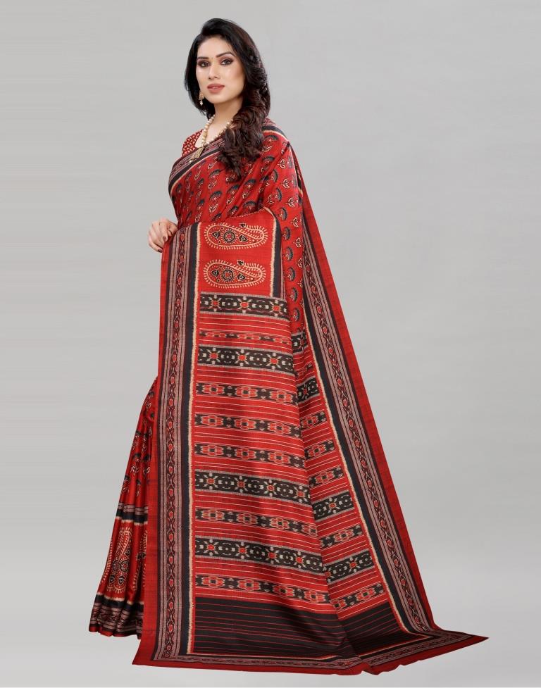 Red Silk Printed Saree | Sudathi