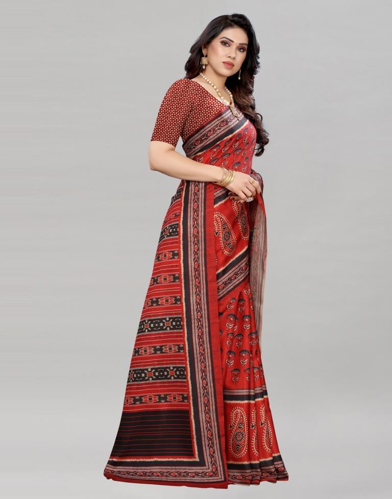 Red Silk Printed Saree | Sudathi