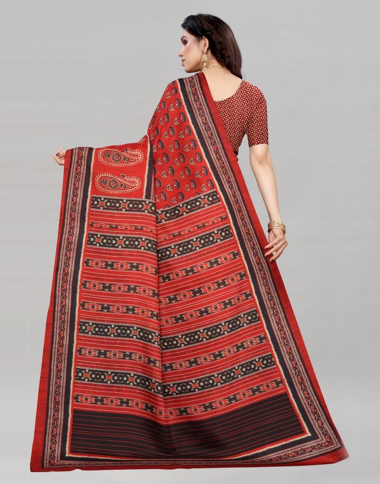 Red Silk Printed Saree | Sudathi