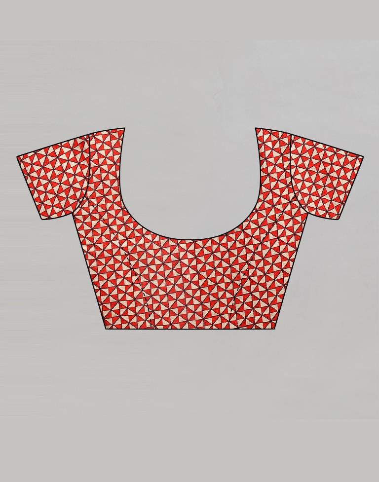 Red Silk Printed Saree | Sudathi