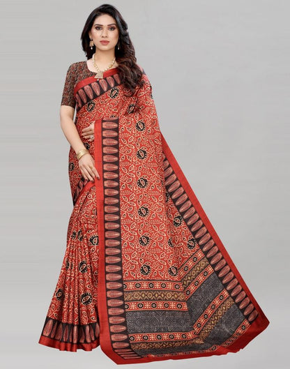 Rust Red Silk Printed Saree | Sudathi