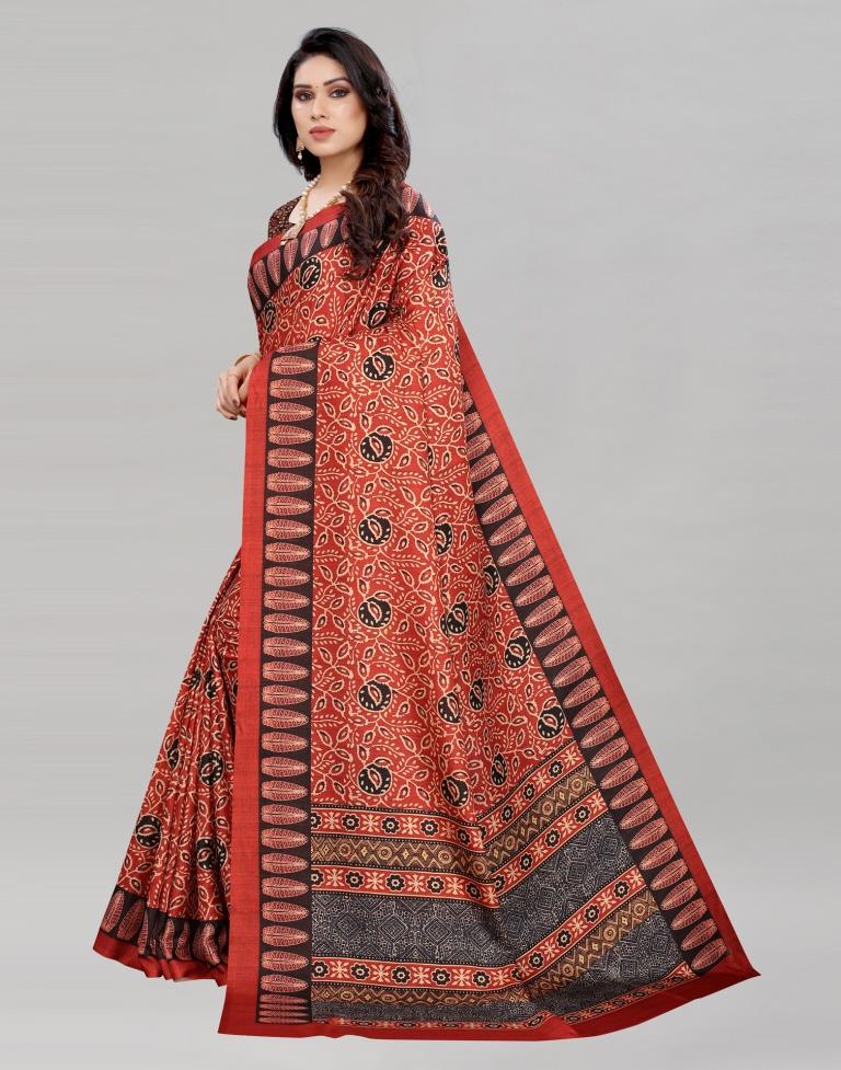 Rust Red Silk Printed Saree | Sudathi