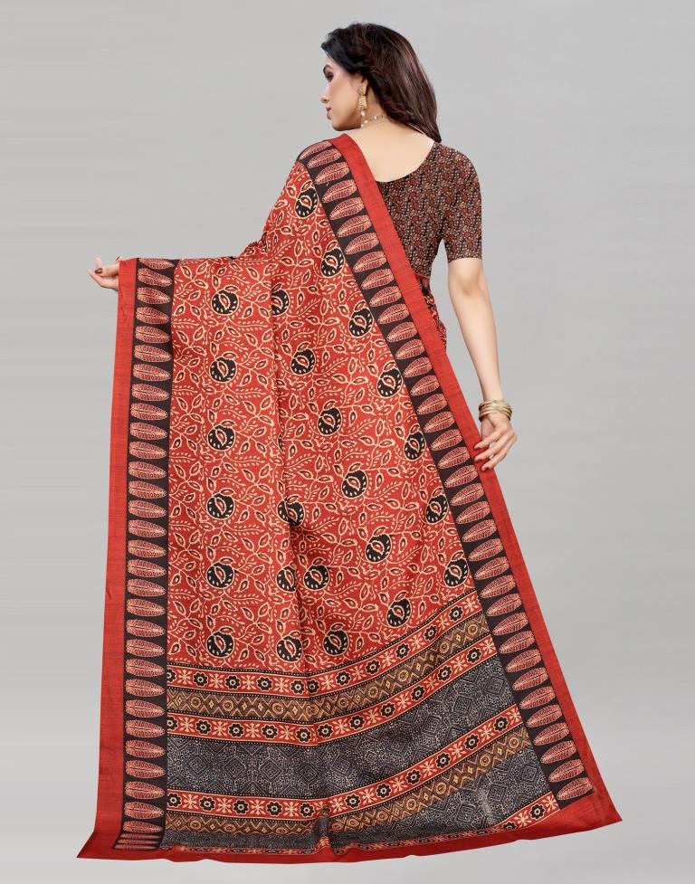 Rust Red Silk Printed Saree | Sudathi