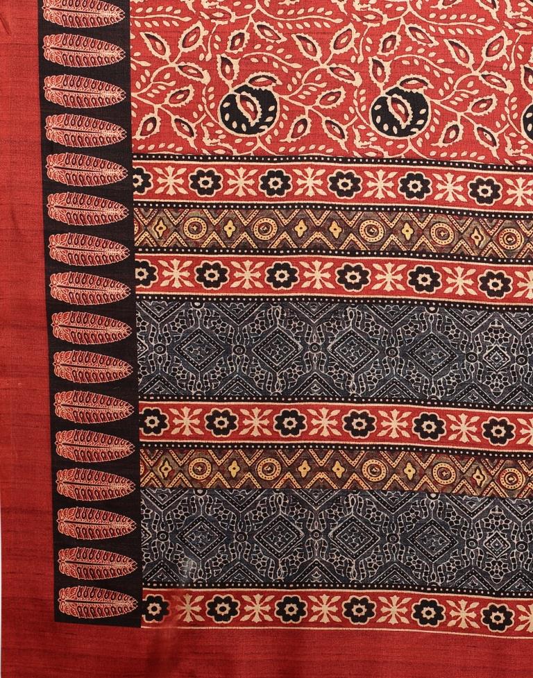 Rust Red Silk Printed Saree | Sudathi