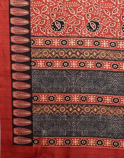 Rust Red Silk Printed Saree | Sudathi