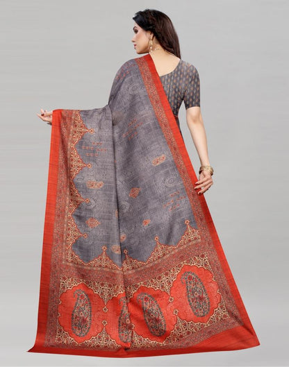 Greyish Violet Silk Printed Saree | Sudathi