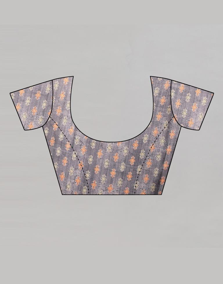 Greyish Violet Silk Printed Saree | Sudathi