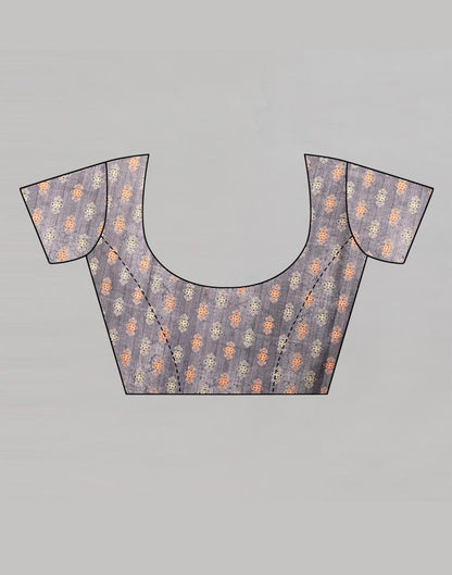 Greyish Violet Silk Printed Saree | Sudathi