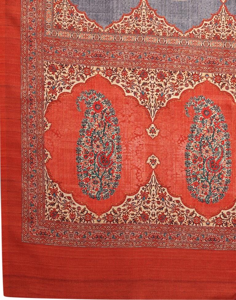 Greyish Violet Silk Printed Saree | Sudathi