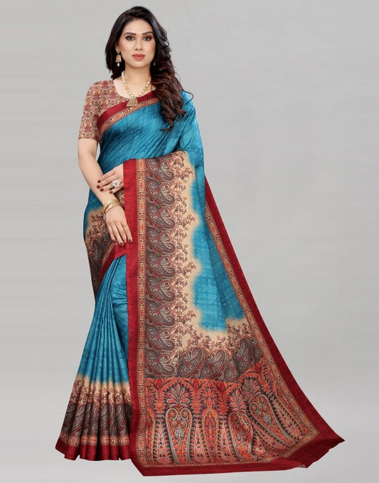 Blue Silk Printed Saree | Sudathi