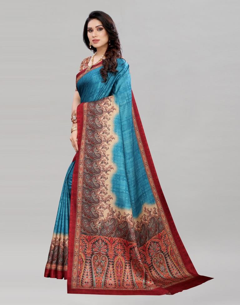 Blue Silk Printed Saree | Sudathi
