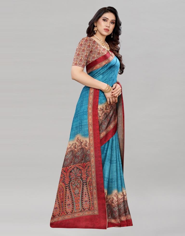 Blue Silk Printed Saree | Sudathi