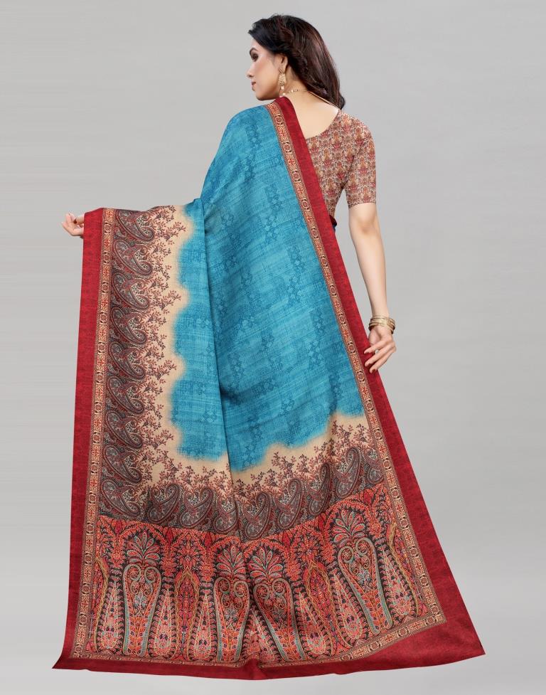 Blue Silk Printed Saree | Sudathi