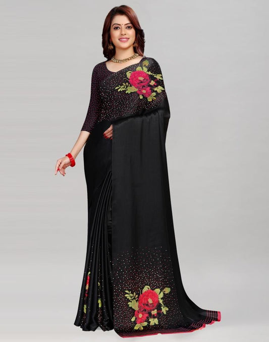 Refreshing Black Silk Printed Saree | Sudathi