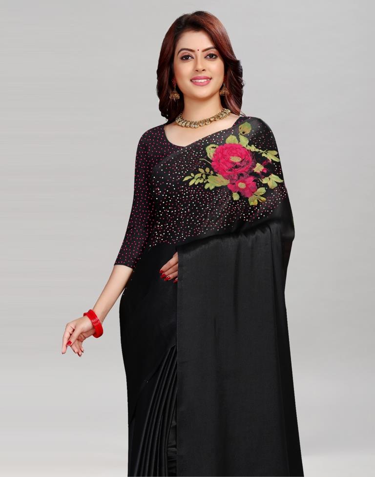 Refreshing Black Silk Printed Saree | Sudathi